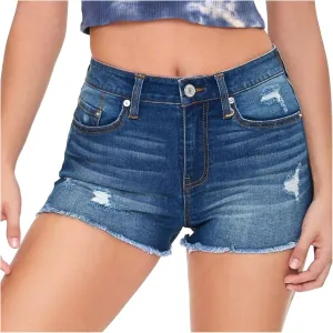 Black Shorts for Women Denim Trendy Mid Waisted Stretchable Mom Jeans Shorts Pure Color Raw Hem Slim Shorts