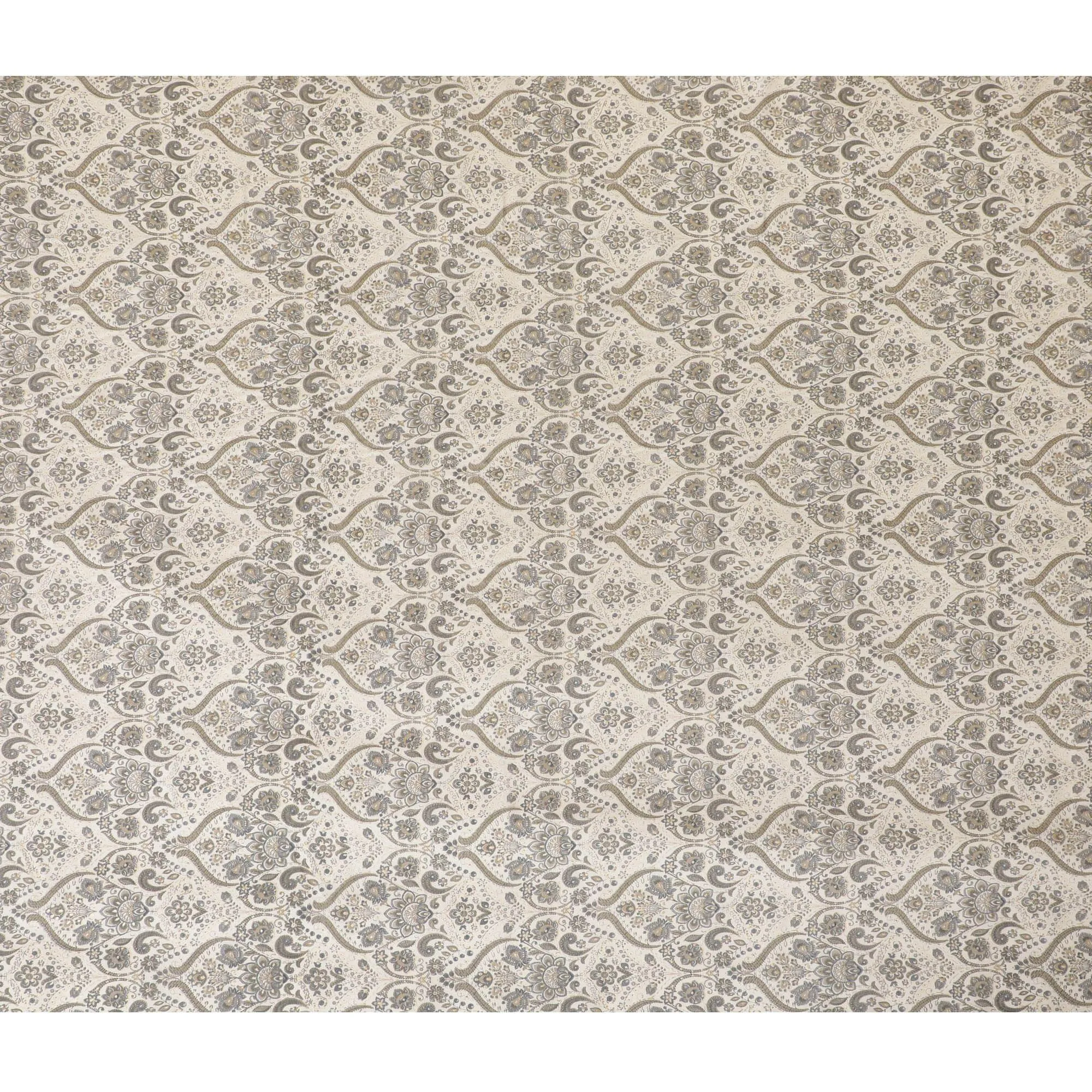 Cream synthetic blended cotton fabric with olive green print in floral design-D16406