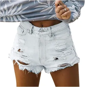 Denim Shorts for Women High Waisted Plus Size Casual Pure Color Stretchable Vintage Shorts Jeans with Pockets Fray Hem Hot Short Pants Summer Shorts for Women 2023