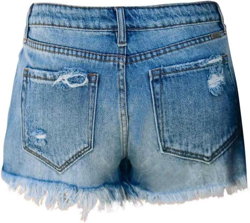 Denim Shorts Women Plus Size Trendy High Rise Stretch Mom Short Jeans Solid Raw Hem Hot Short Pants