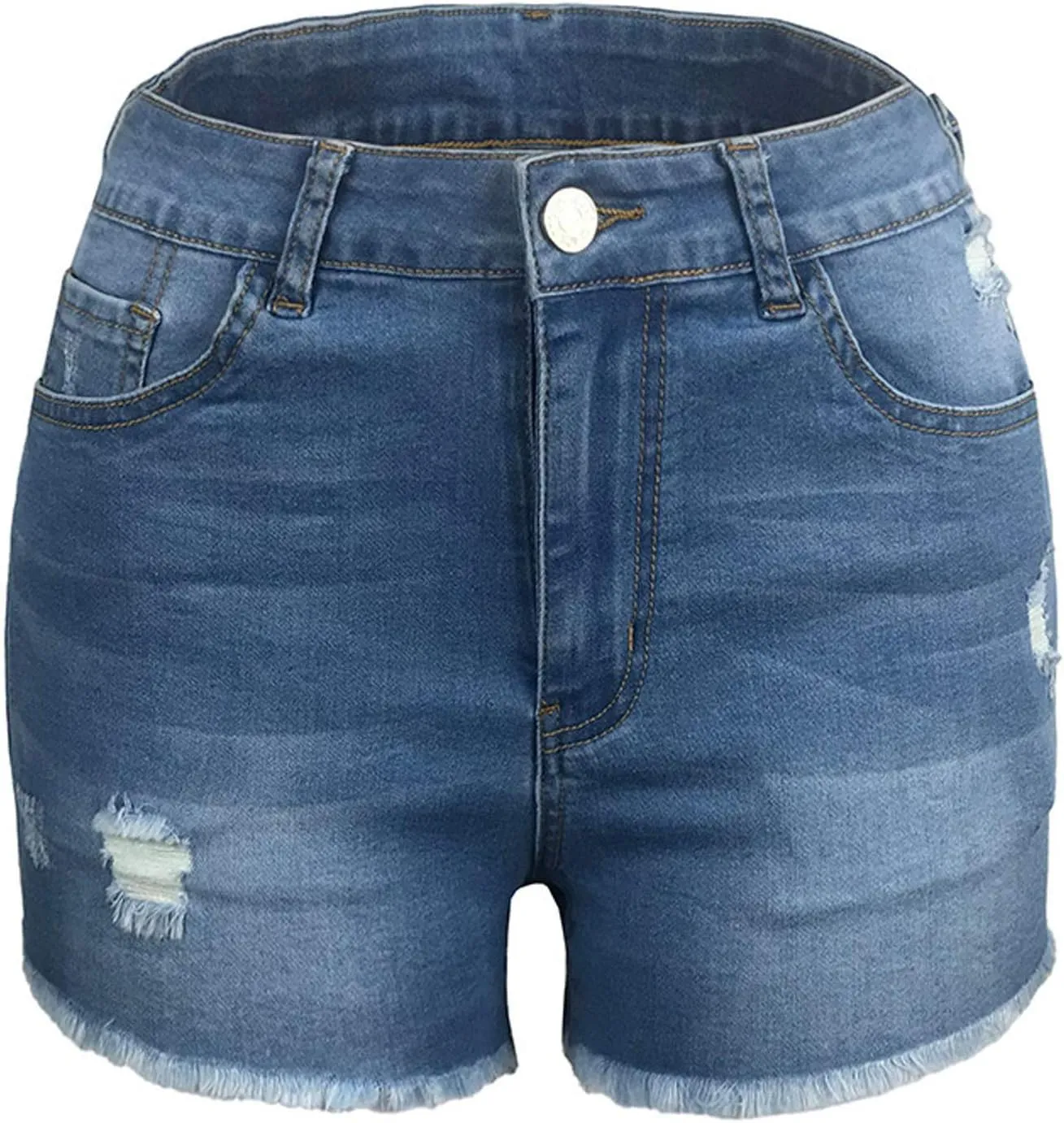 Denim Shorts Women Sexy Fashionable High Rise Stretchy Boyfriend Shorts Jeans Plain Color Fray Hem Slim Shorts