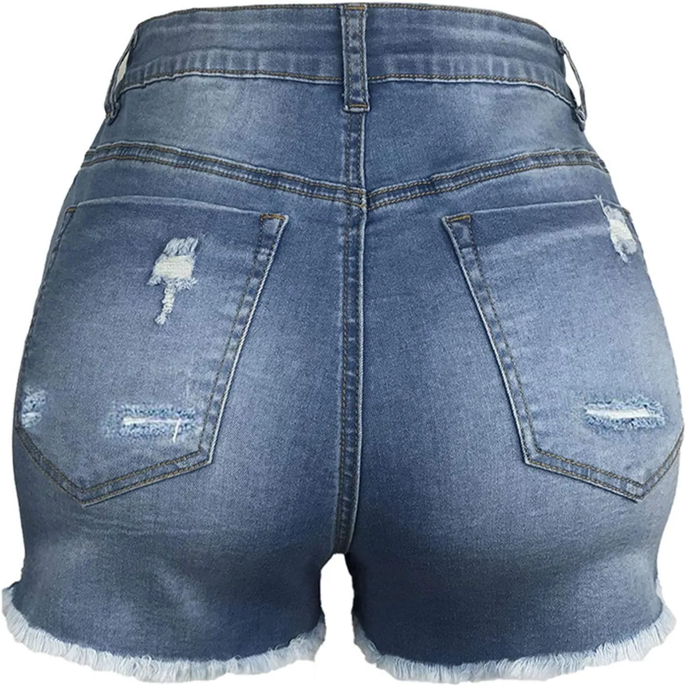 Denim Shorts Women Sexy Fashionable High Rise Stretchy Boyfriend Shorts Jeans Plain Color Fray Hem Slim Shorts