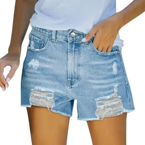 Denim Shorts Women Sexy Stretchable Cute High Waisted Mom Shorts Jeans Plain Color Frayed Raw Hem Slim Shorts Summer Shorts for Women 2023