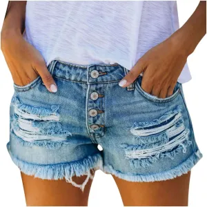 Denim Shorts Women Stretchy Solid High Waisted Trendy Mom Shorts Jeans with Pockets Fray Hem Hot Shorts Summer Shorts for Women 2023
