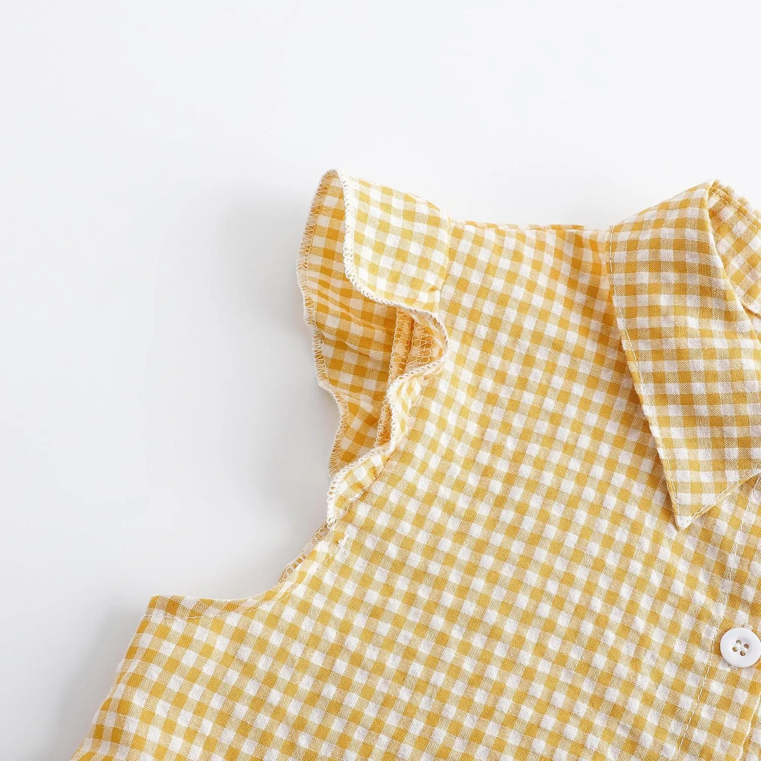 Girls Sleeveless Button Down Shirt Plaid Crop Tank Tops Summer Tie Knot Ruffle Sleeve Shirts Blouses