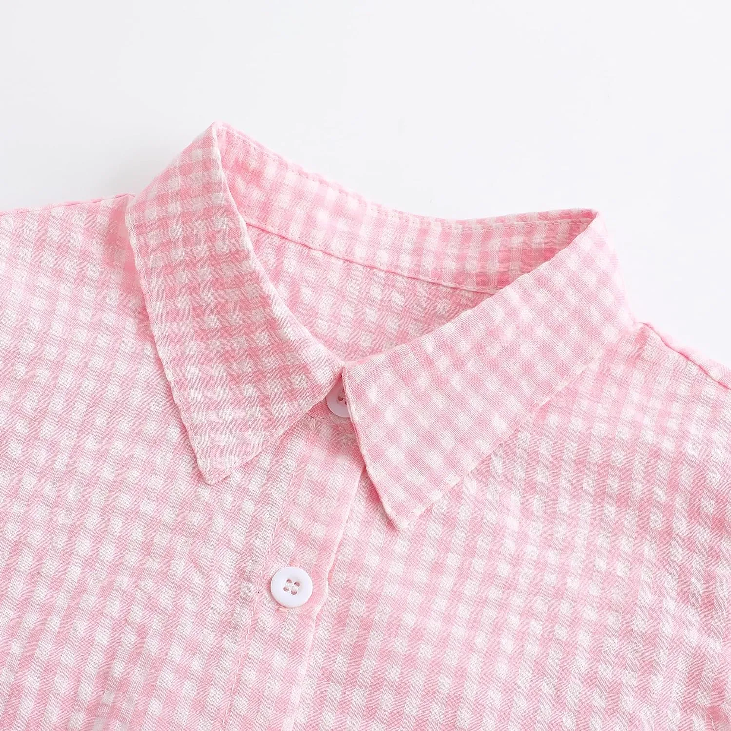 Girls Sleeveless Button Down Shirt Plaid Crop Tank Tops Summer Tie Knot Ruffle Sleeve Shirts Blouses
