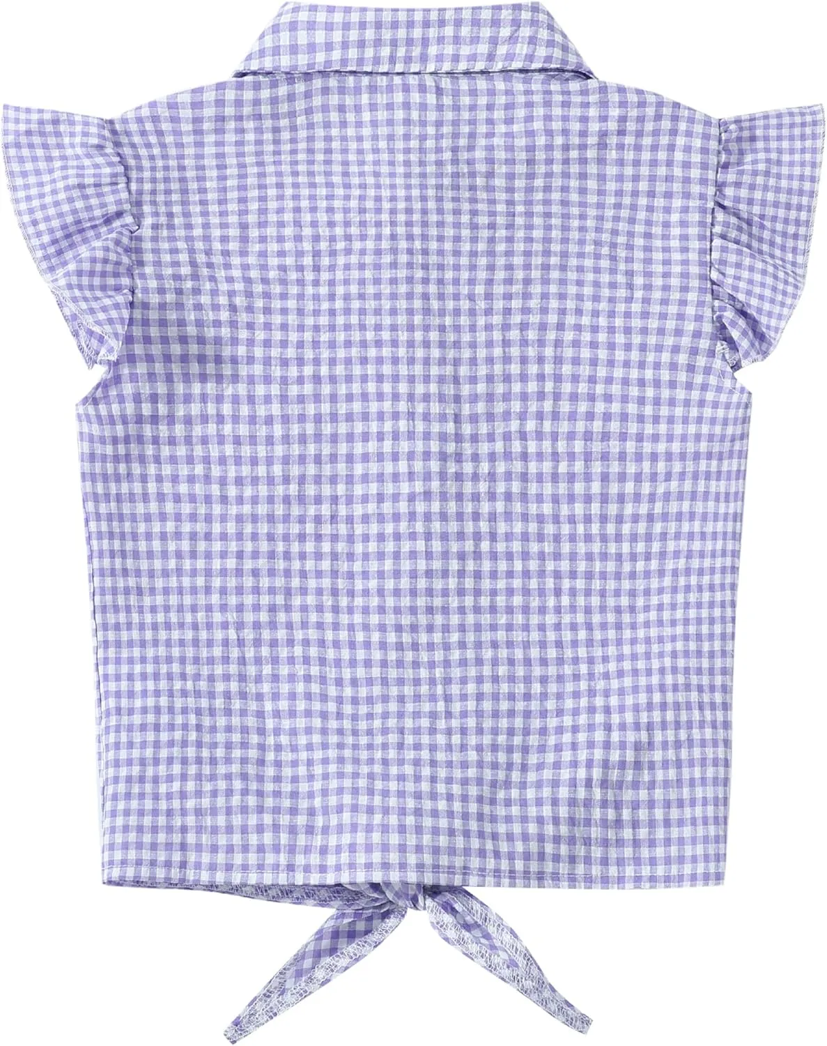 Girls Sleeveless Button Down Shirt Plaid Crop Tank Tops Summer Tie Knot Ruffle Sleeve Shirts Blouses