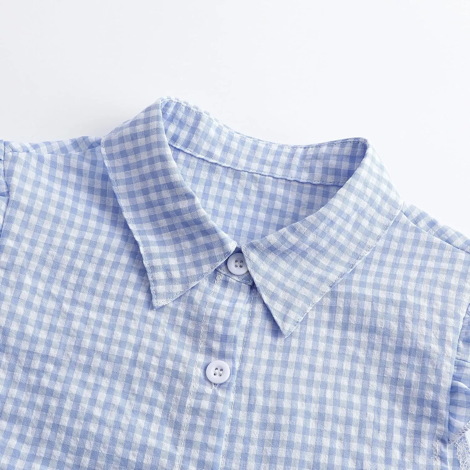 Girls Sleeveless Button Down Shirt Plaid Crop Tank Tops Summer Tie Knot Ruffle Sleeve Shirts Blouses