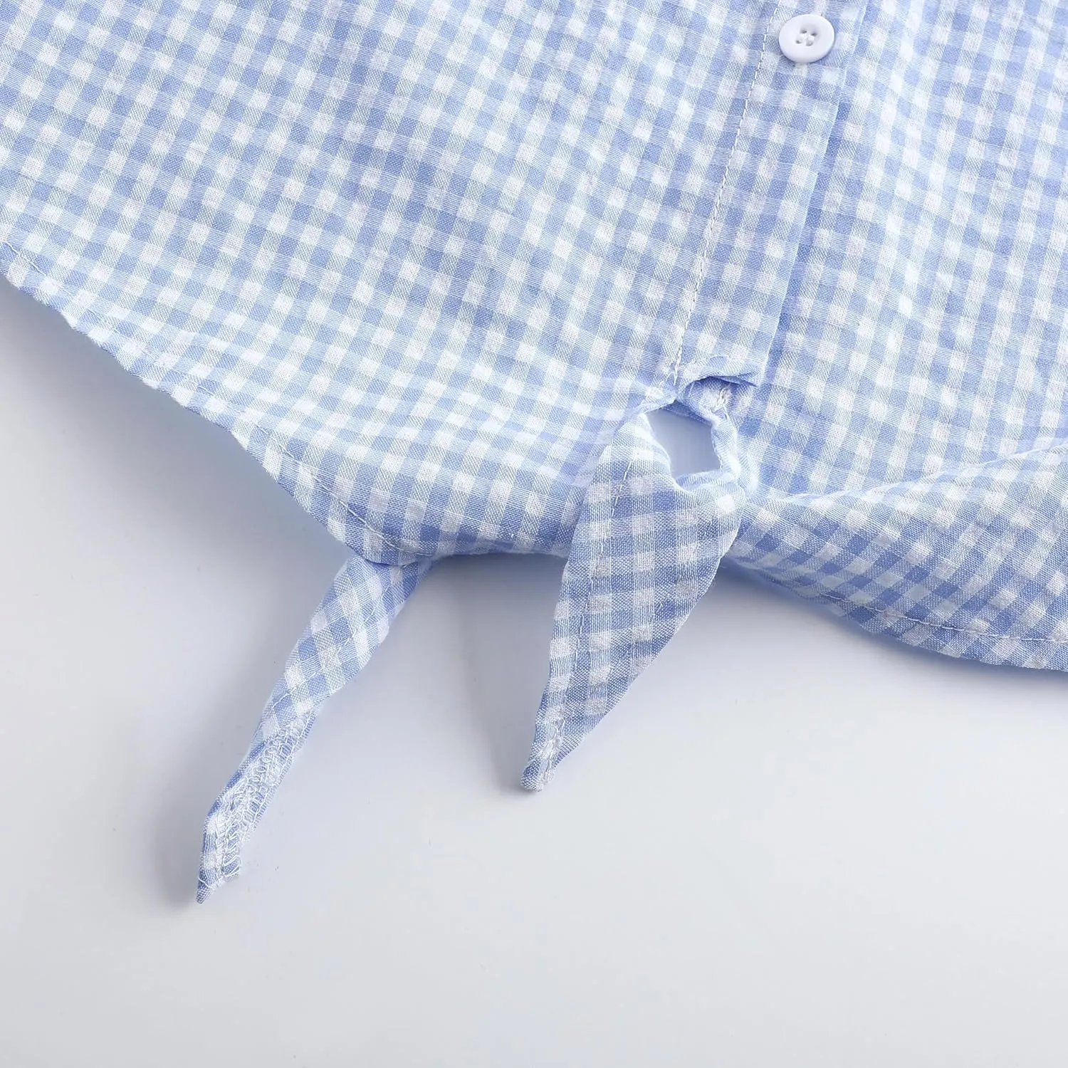Girls Sleeveless Button Down Shirt Plaid Crop Tank Tops Summer Tie Knot Ruffle Sleeve Shirts Blouses