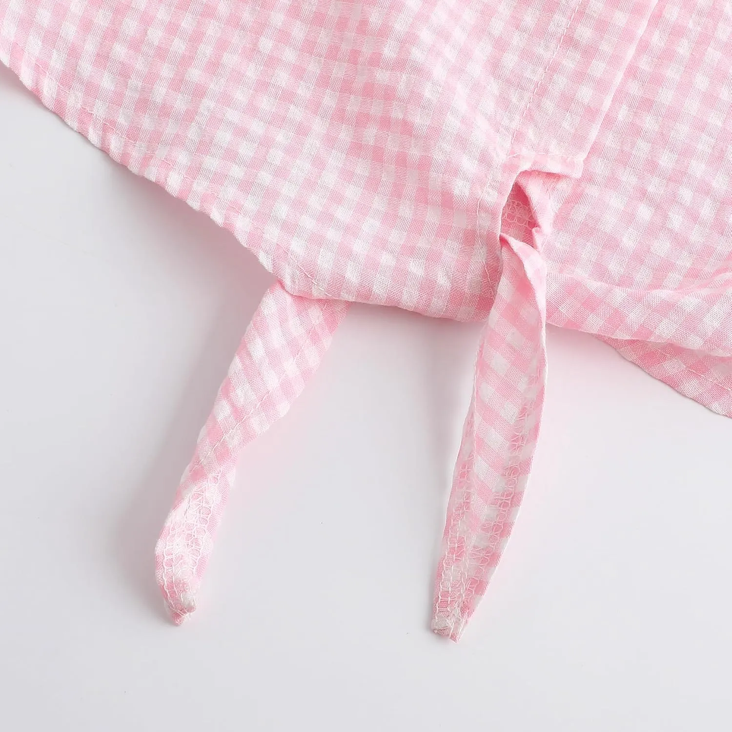 Girls Sleeveless Button Down Shirt Plaid Crop Tank Tops Summer Tie Knot Ruffle Sleeve Shirts Blouses