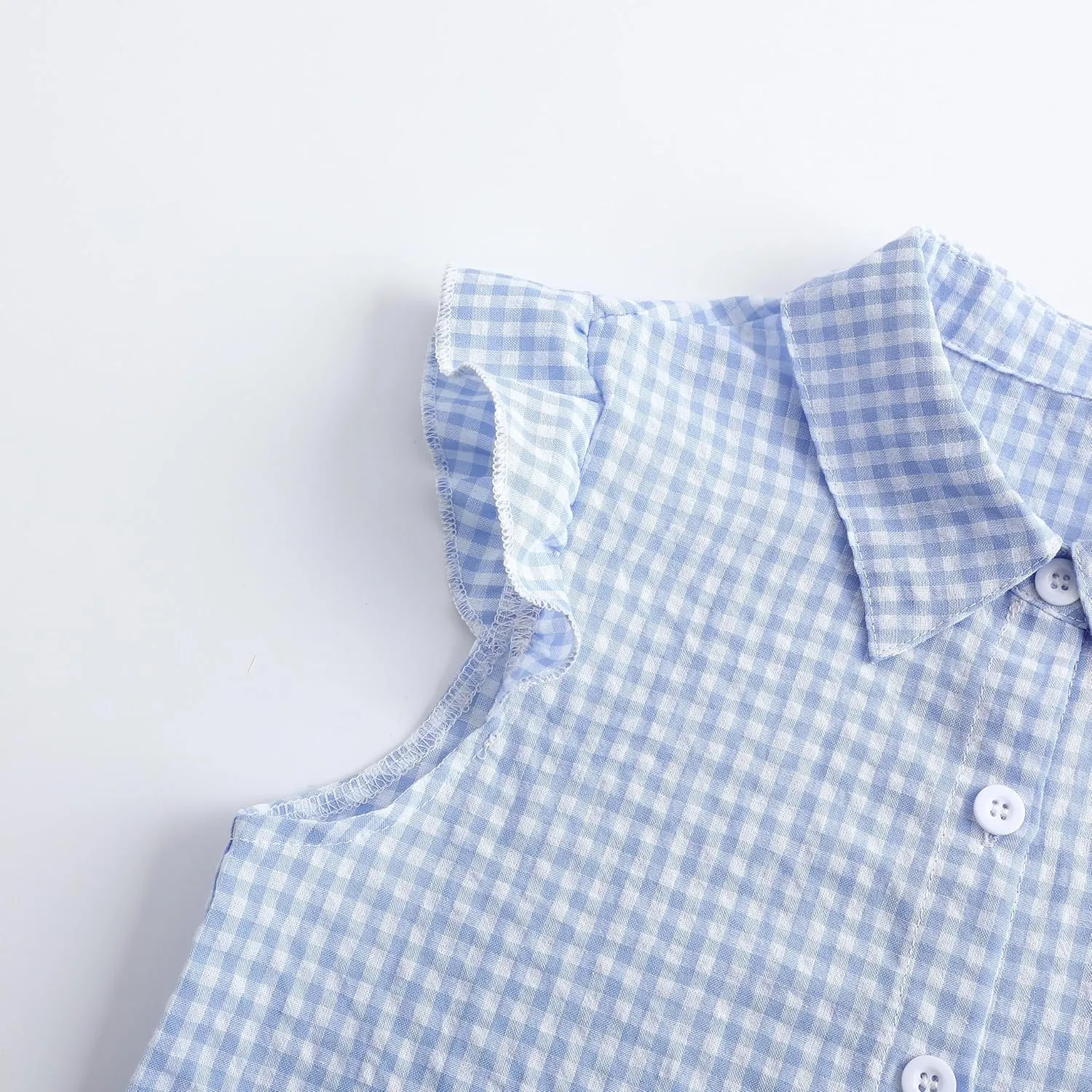 Girls Sleeveless Button Down Shirt Plaid Crop Tank Tops Summer Tie Knot Ruffle Sleeve Shirts Blouses