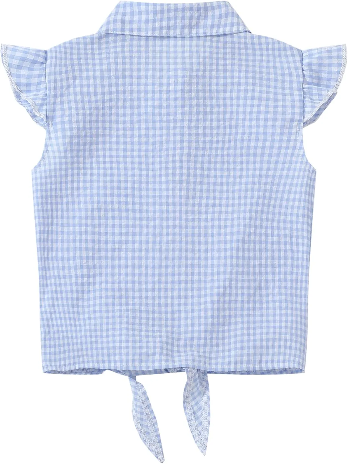Girls Sleeveless Button Down Shirt Plaid Crop Tank Tops Summer Tie Knot Ruffle Sleeve Shirts Blouses