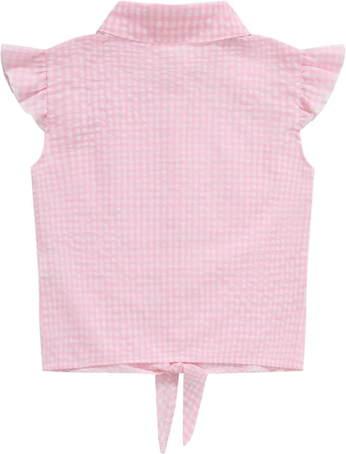 Girls Sleeveless Button Down Shirt Plaid Crop Tank Tops Summer Tie Knot Ruffle Sleeve Shirts Blouses