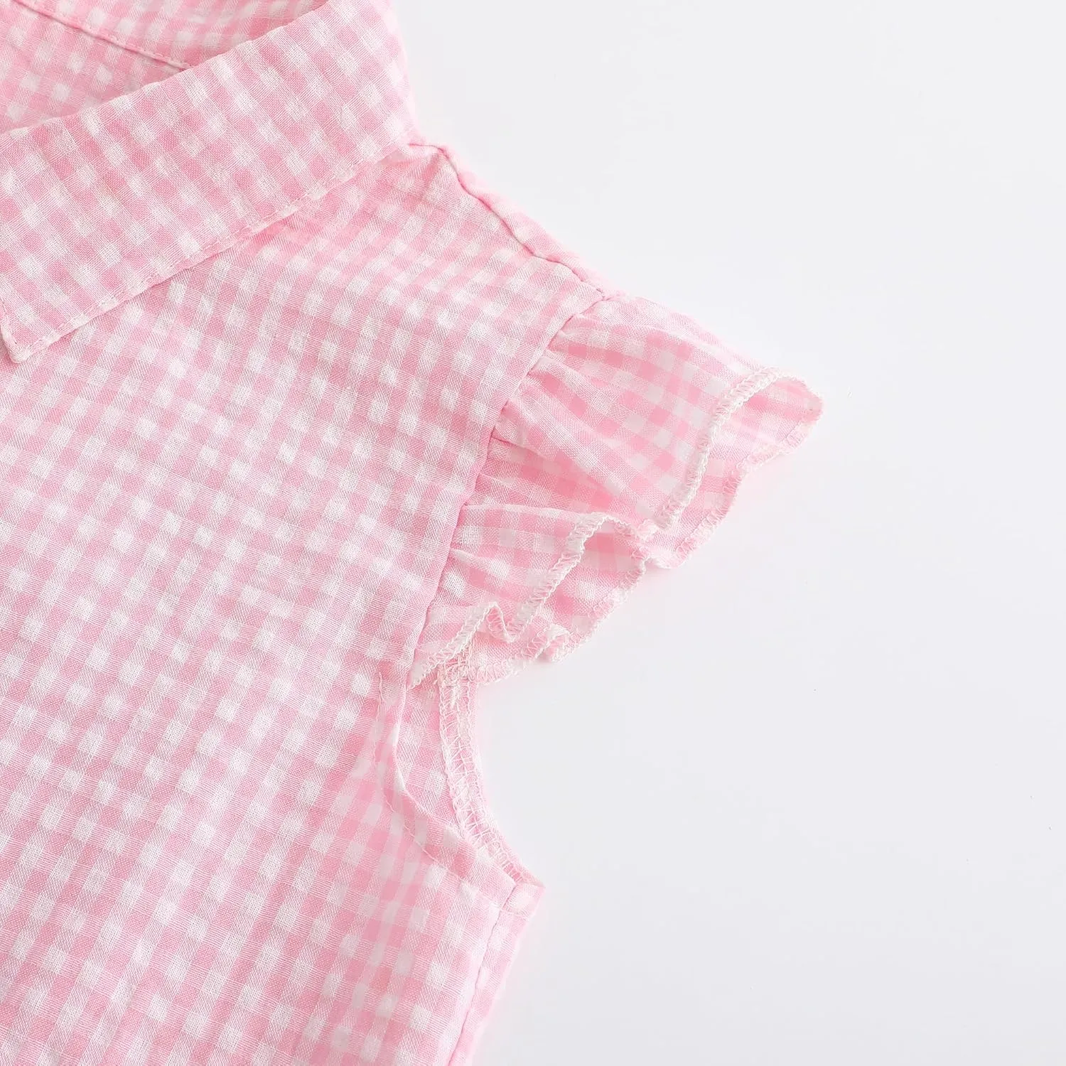 Girls Sleeveless Button Down Shirt Plaid Crop Tank Tops Summer Tie Knot Ruffle Sleeve Shirts Blouses