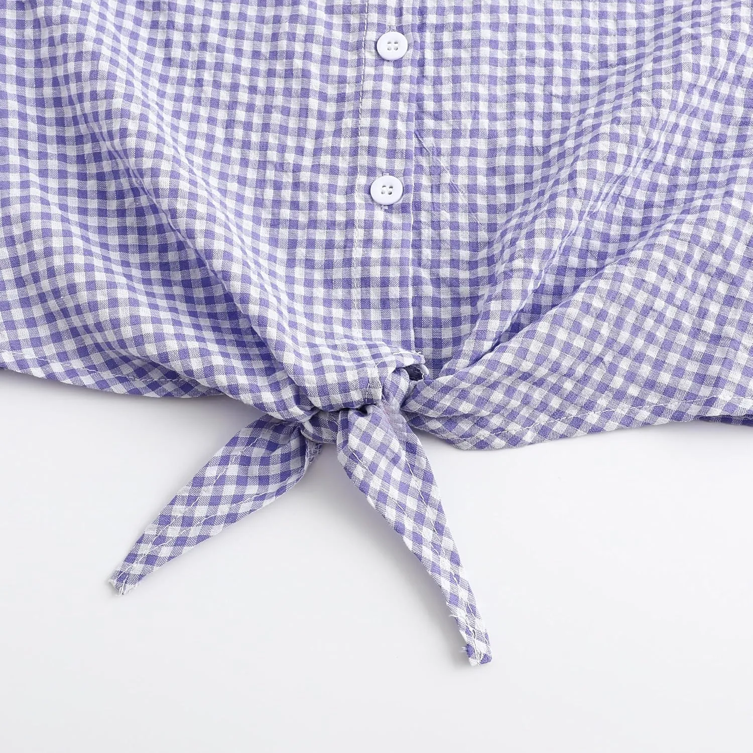 Girls Sleeveless Button Down Shirt Plaid Crop Tank Tops Summer Tie Knot Ruffle Sleeve Shirts Blouses