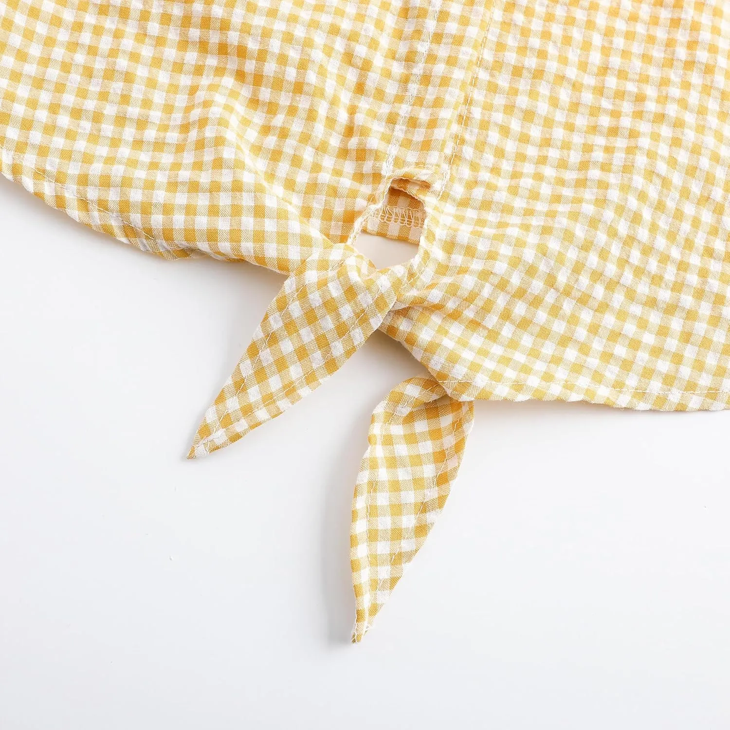 Girls Sleeveless Button Down Shirt Plaid Crop Tank Tops Summer Tie Knot Ruffle Sleeve Shirts Blouses