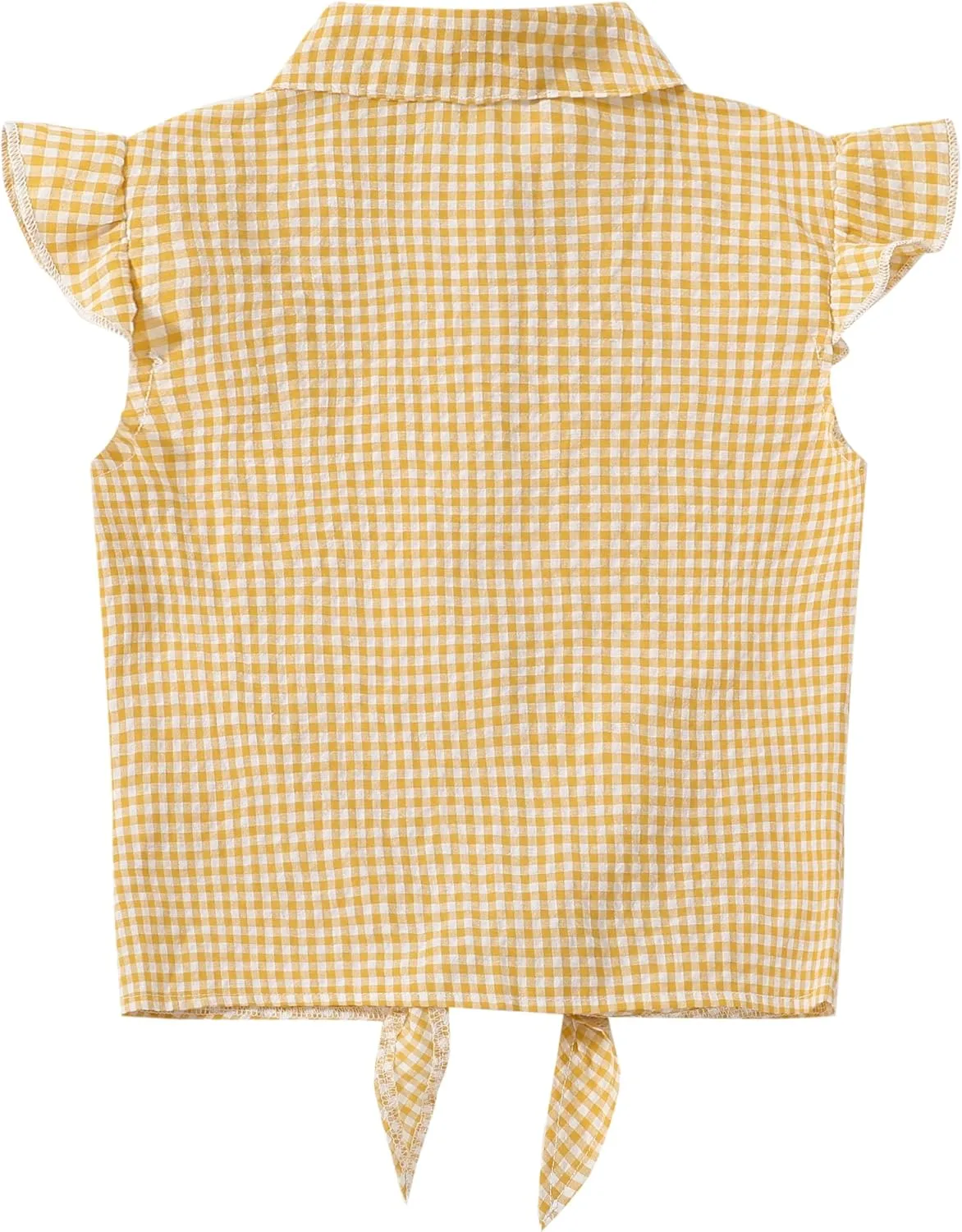 Girls Sleeveless Button Down Shirt Plaid Crop Tank Tops Summer Tie Knot Ruffle Sleeve Shirts Blouses