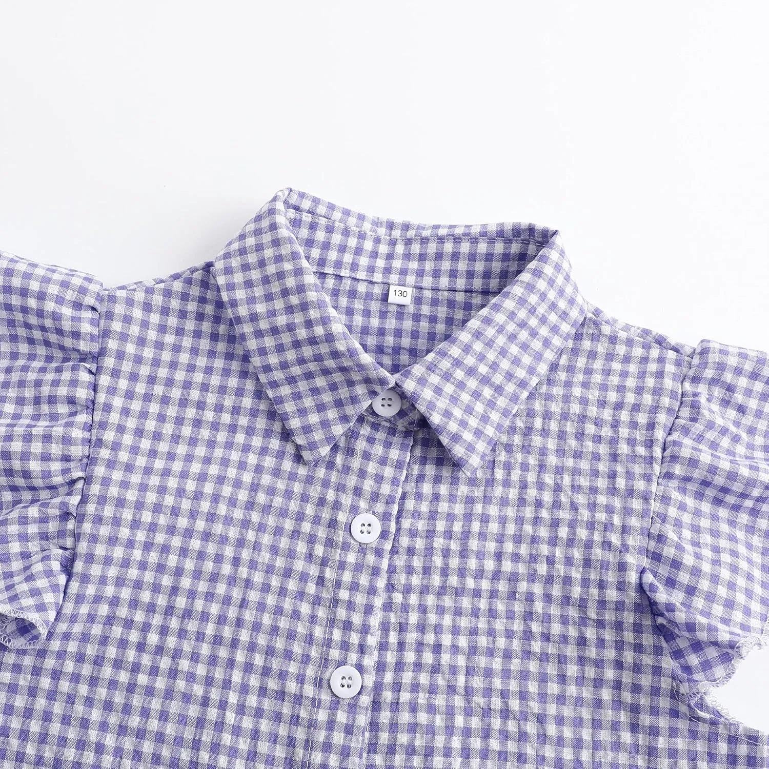 Girls Sleeveless Button Down Shirt Plaid Crop Tank Tops Summer Tie Knot Ruffle Sleeve Shirts Blouses