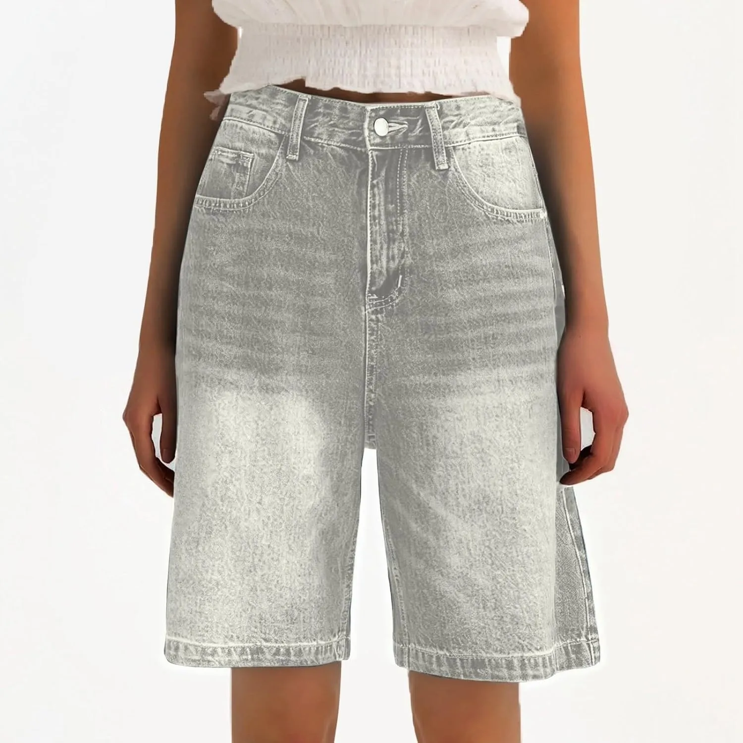 Jeans for Women Trendy Stretchy Vintage Summer Beach Bermuda Shorts Denim Knee Length Fashion Straight Leg with Pockets