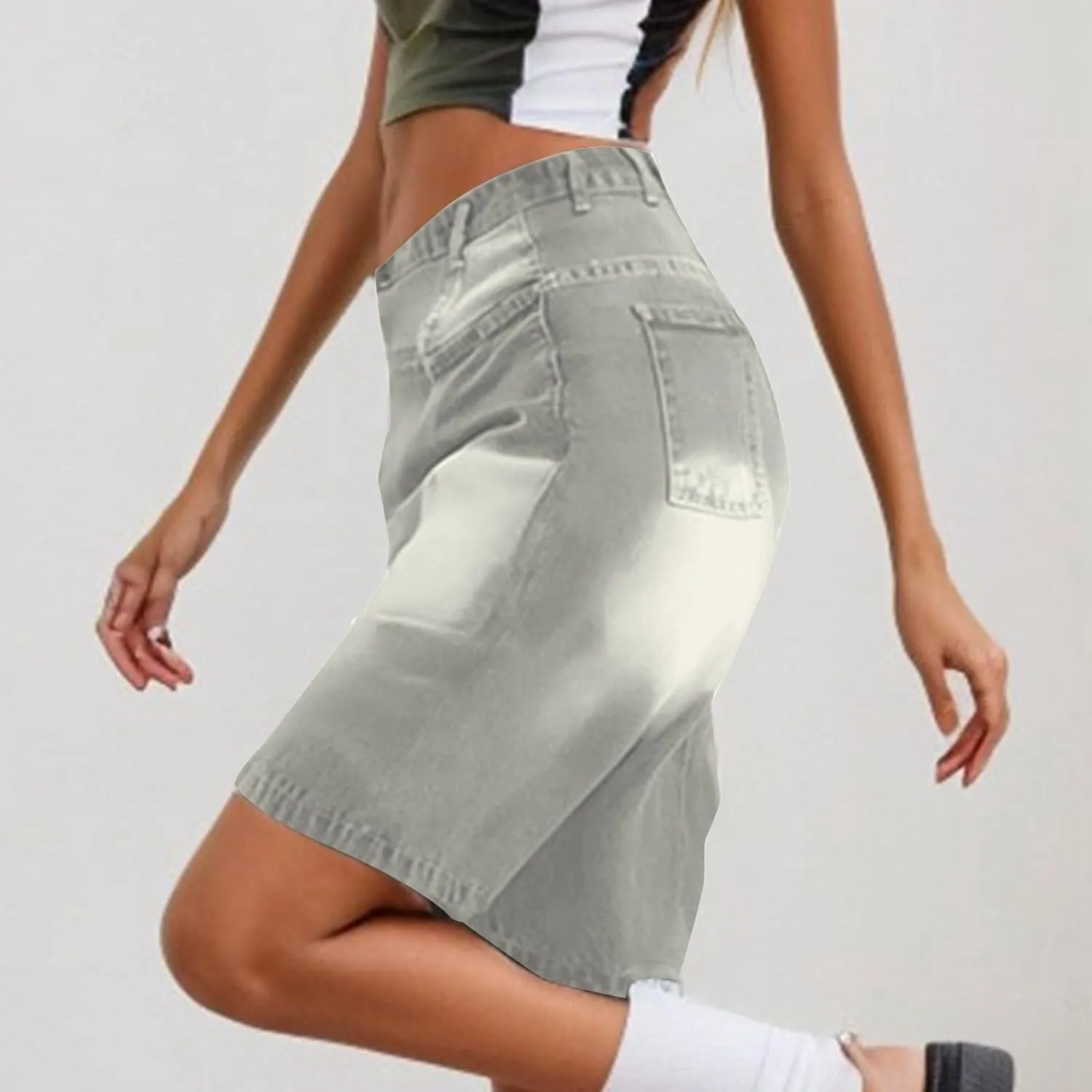 Jeans for Women Trendy Stretchy Vintage Summer Beach Bermuda Shorts Denim Knee Length Fashion Straight Leg with Pockets