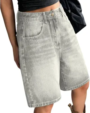 Jeans for Women Trendy Stretchy Vintage Summer Beach Bermuda Shorts Denim Knee Length Fashion Straight Leg with Pockets