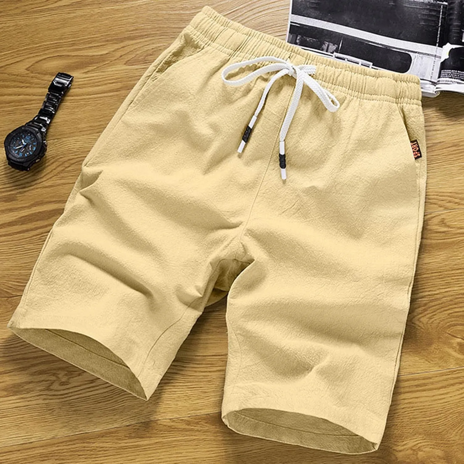LCMTWX Men's Cargo Shorts 3/4 Relaxed Fit Mens Running Shorts with Multi Pockets Elastic Waist Cotton Hiking Shorts for Men