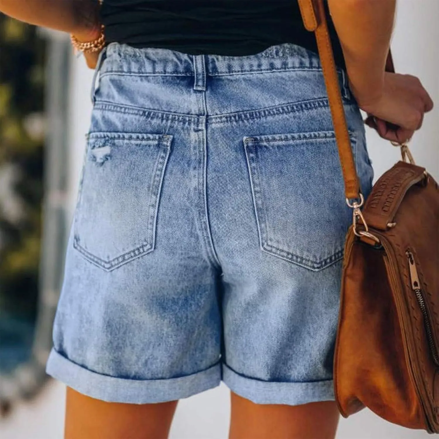 Loose Jeans for Women High Waisted Beach Stretch Distressed Straight Leg Jean Shorts Outdoor Fashion Outfit with Pockets