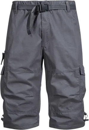 Men's Cargo Shorts Elastic Waist Belted Tactical Shorts Multi Pocket Short Summer Casual Short Work HikingShorts