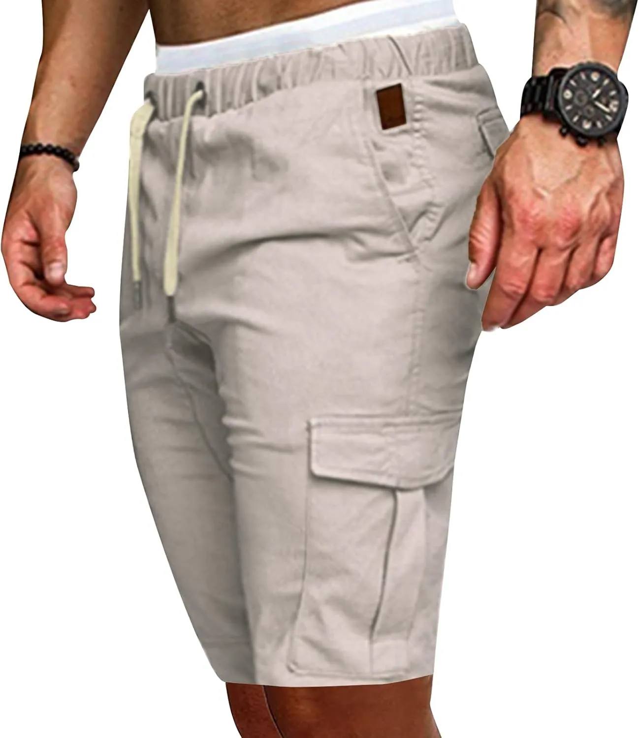 Men's Cargo Shorts Elastic Waist Drawstring Summer Casual Hiking Capri Shorts Cotton Outwork Athletic Shorts 2024