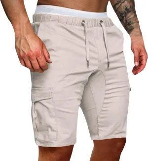Men's Cargo Shorts Elastic Waist Drawstring Summer Casual Hiking Capri Shorts Cotton Outwork Athletic Shorts 2024
