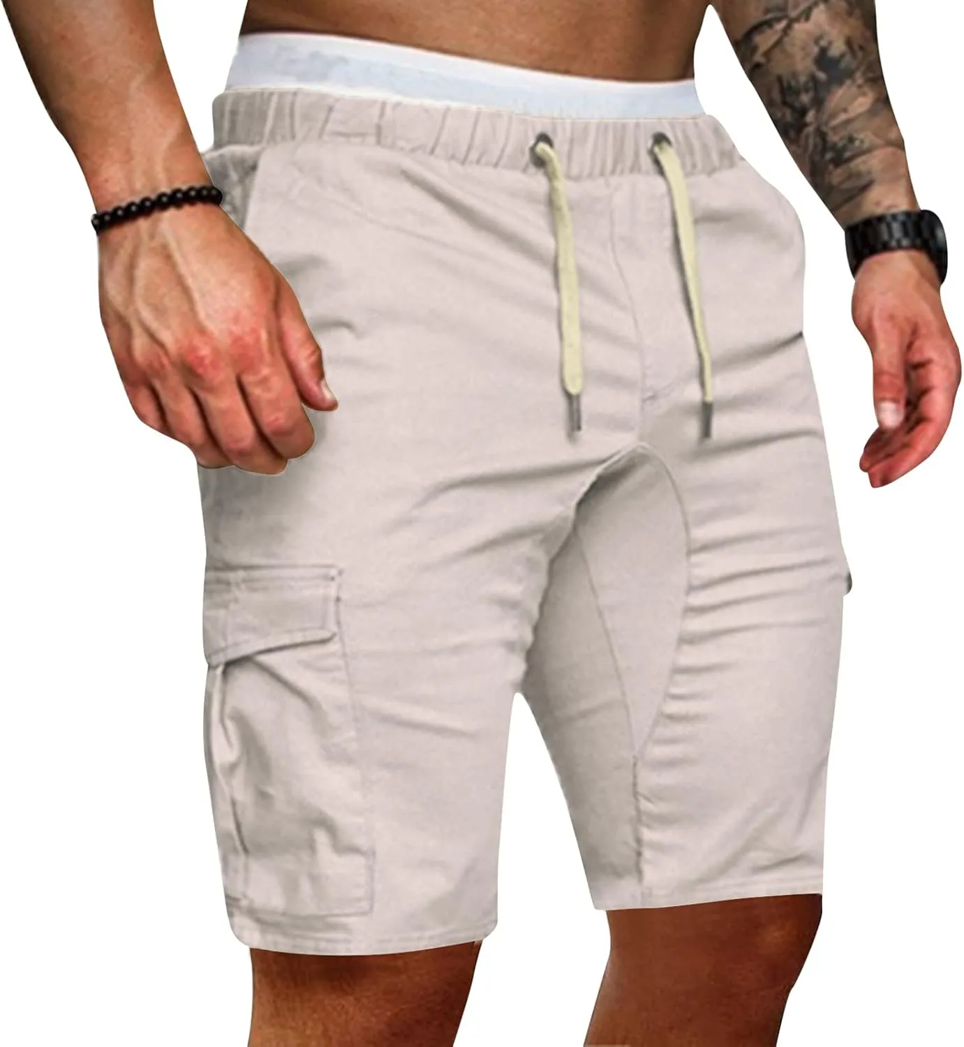 Men's Cargo Shorts Elastic Waist Drawstring Summer Casual Hiking Capri Shorts Cotton Outwork Athletic Shorts 2024