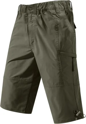 Men's Cargo Shorts Relaxed Fit 3/4 Running Hiking Short with Pockets Elastic Waist Vintage Belted Utility Shorts