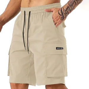 Mens Cargo Work Shorts Elastic Waist Loose Cotton Casual Outdoor Lightweight Golf Hiking Shorts with Multi Pockets