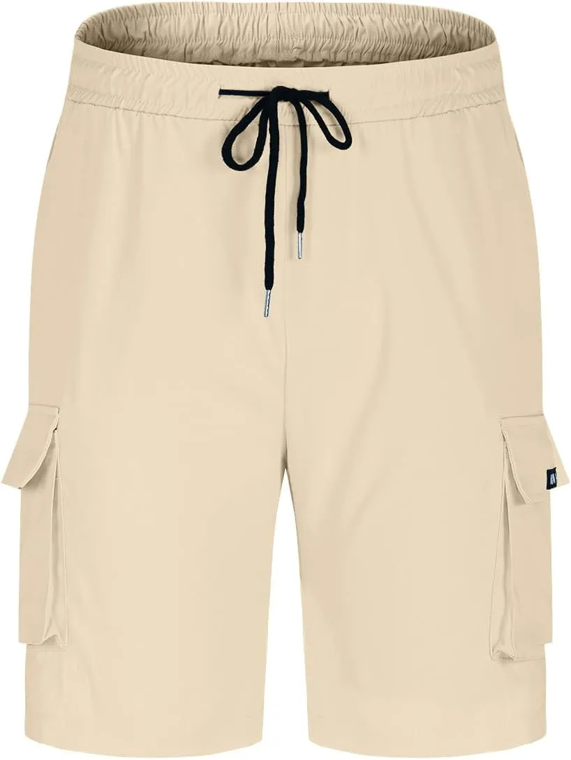 Mens Cargo Work Shorts Elastic Waist Loose Cotton Casual Outdoor Lightweight Golf Hiking Shorts with Multi Pockets