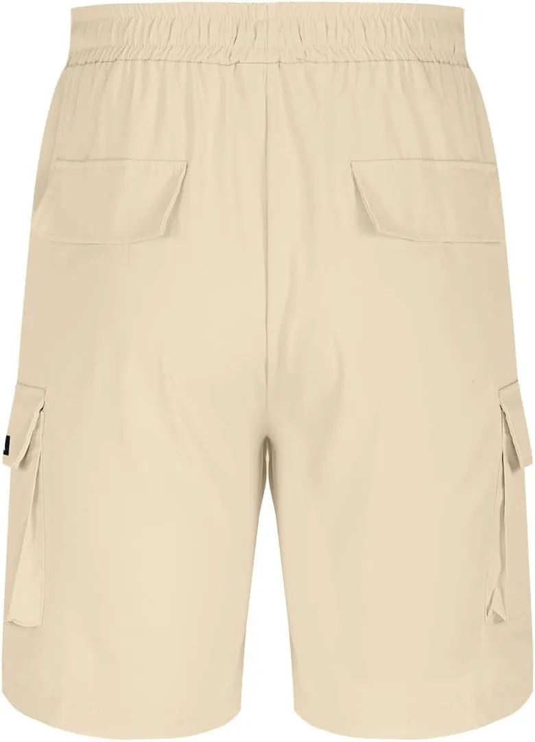 Mens Cargo Work Shorts Elastic Waist Loose Cotton Casual Outdoor Lightweight Golf Hiking Shorts with Multi Pockets