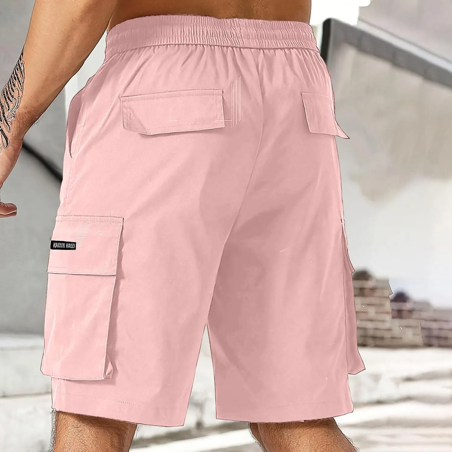 Mens Cargo Work Shorts Elastic Waist Loose Cotton Casual Outdoor Lightweight Golf Hiking Shorts with Multi Pockets