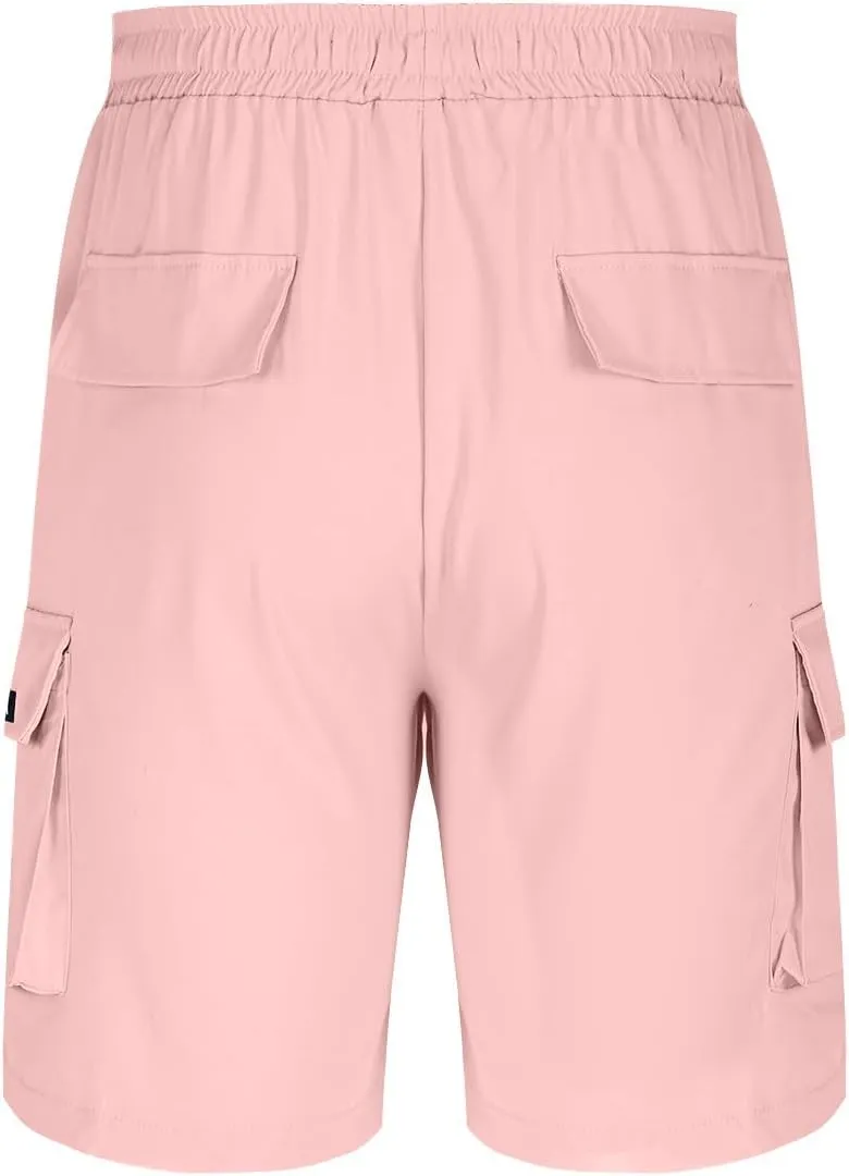 Mens Cargo Work Shorts Elastic Waist Loose Cotton Casual Outdoor Lightweight Golf Hiking Shorts with Multi Pockets