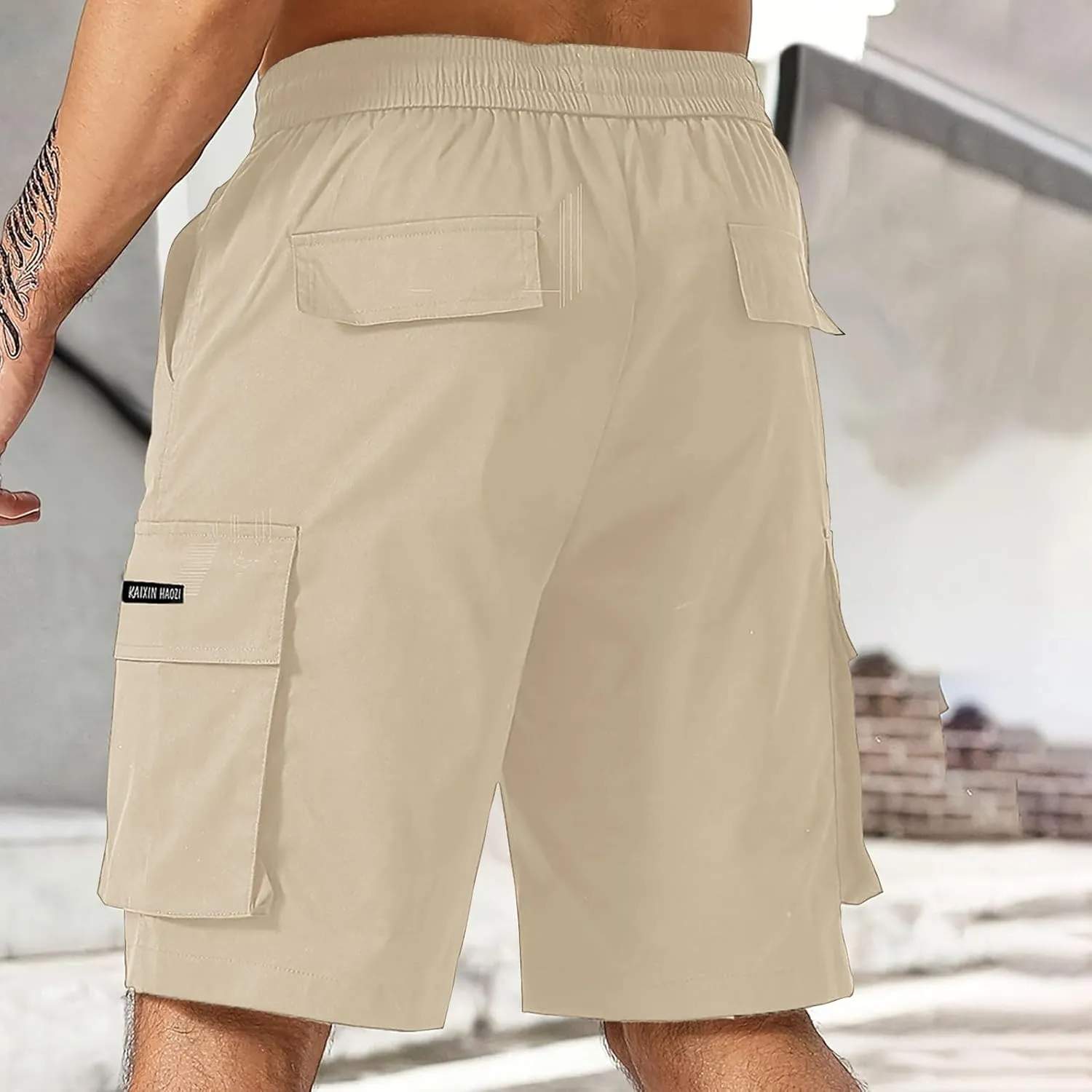 Mens Cargo Work Shorts Elastic Waist Loose Cotton Casual Outdoor Lightweight Golf Hiking Shorts with Multi Pockets