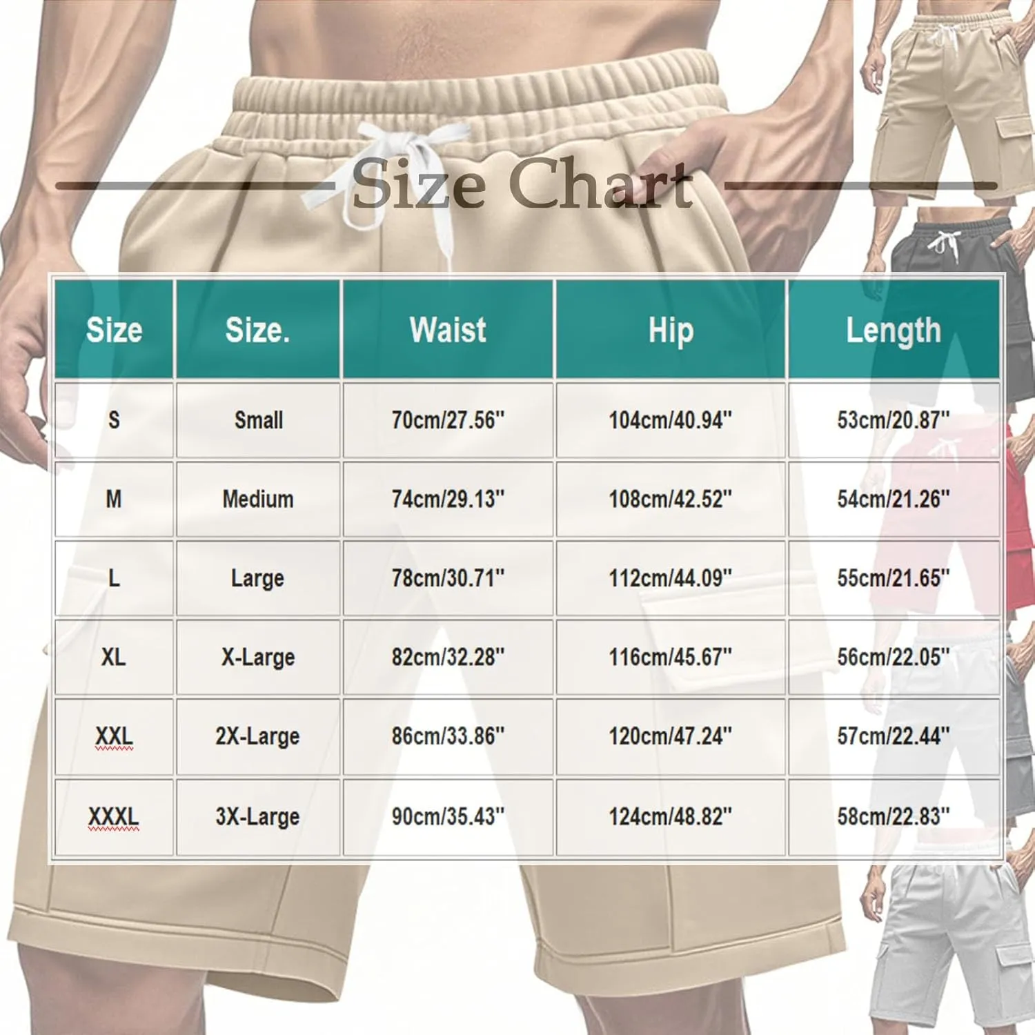 Men's Cotton Cargo Sweat Shorts Heavyweight Elastic Waistband Hiking Work Short Drawstring Casual Shorts