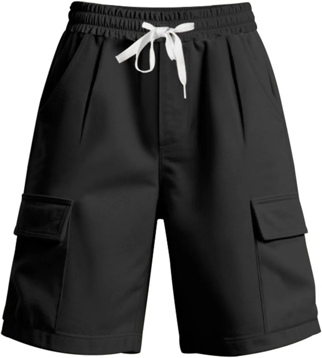 Men's Cotton Cargo Sweat Shorts Heavyweight Elastic Waistband Hiking Work Short Drawstring Casual Shorts