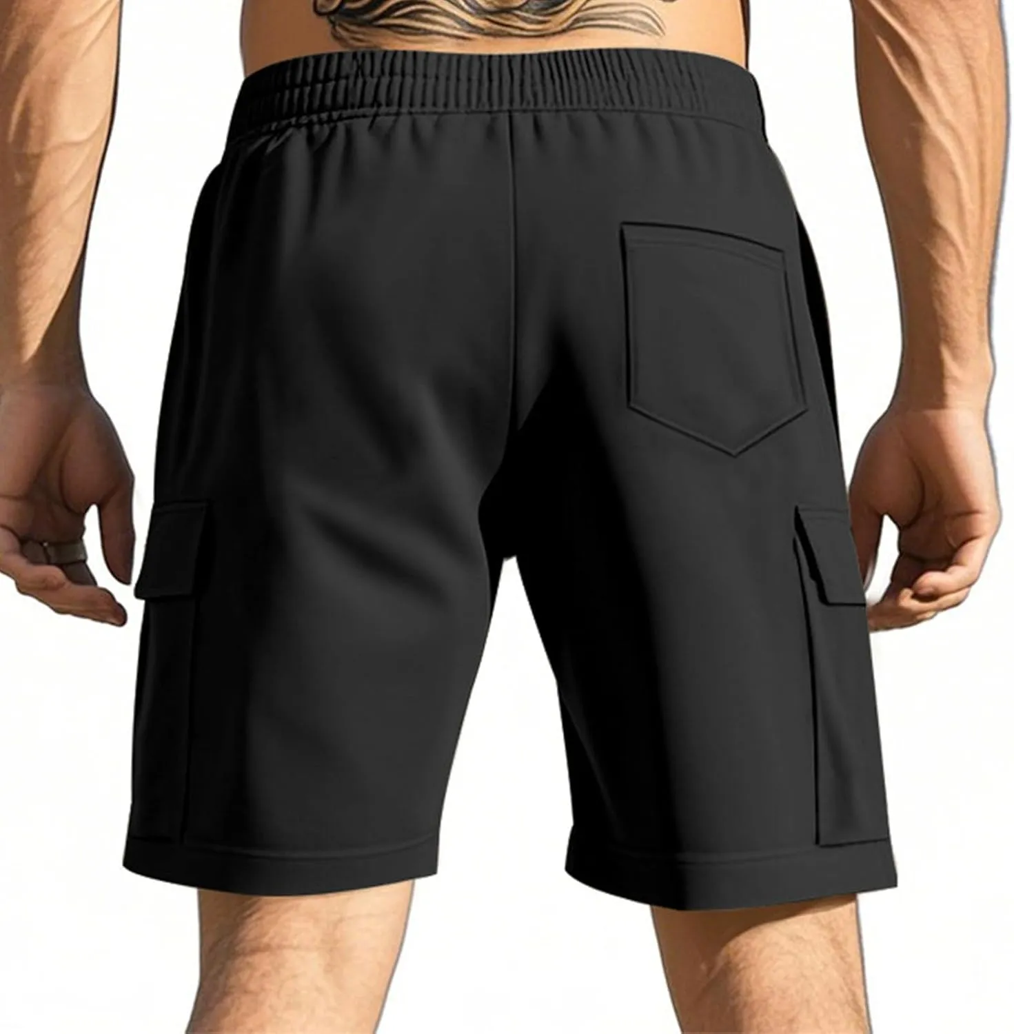 Men's Cotton Cargo Sweat Shorts Heavyweight Elastic Waistband Hiking Work Short Drawstring Casual Shorts