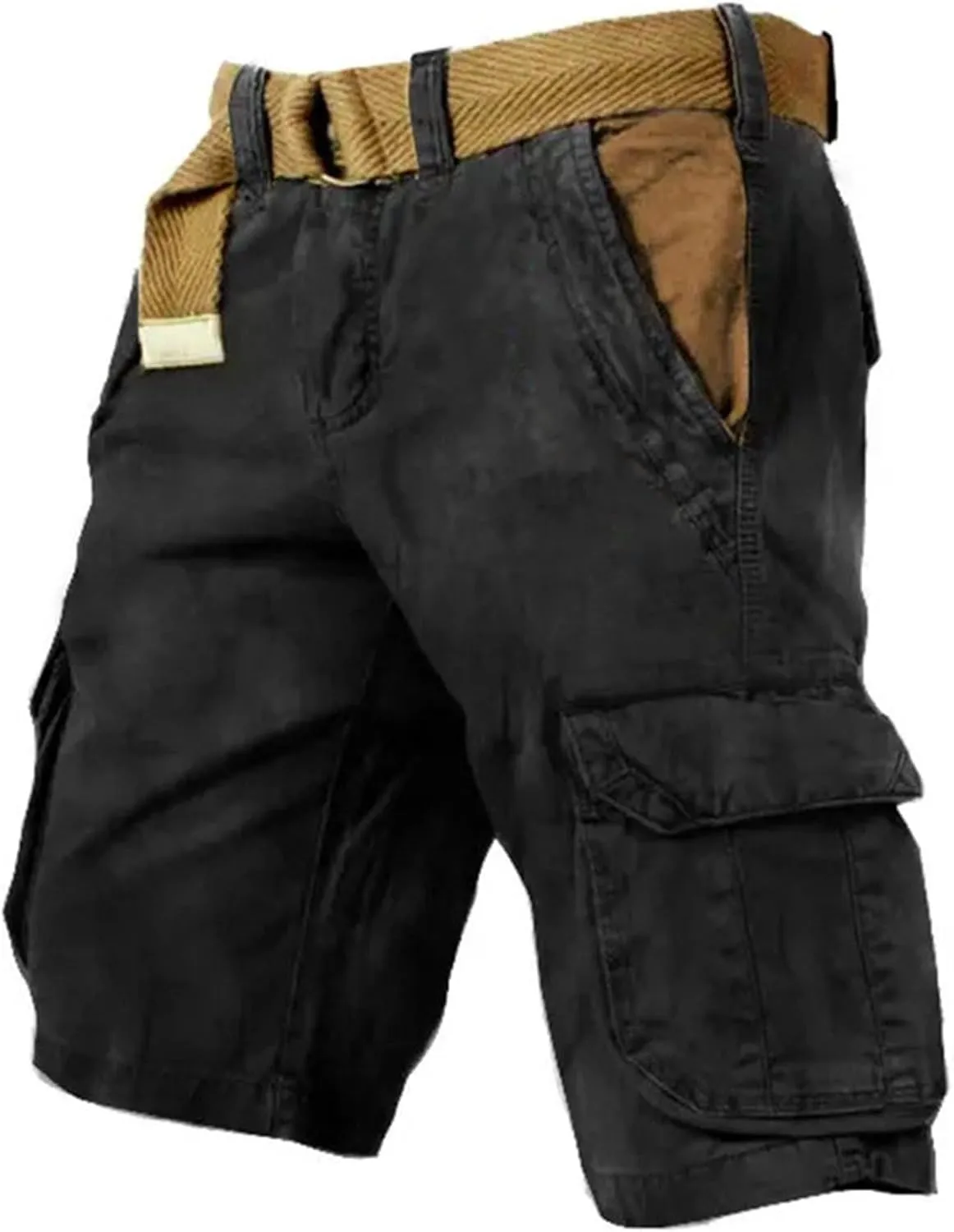 Men's Elastic Waistband Camo Cargo Shorts Relaxed Fit Summer Casual Hiking Workout Capri Shorts with Multi Pockets