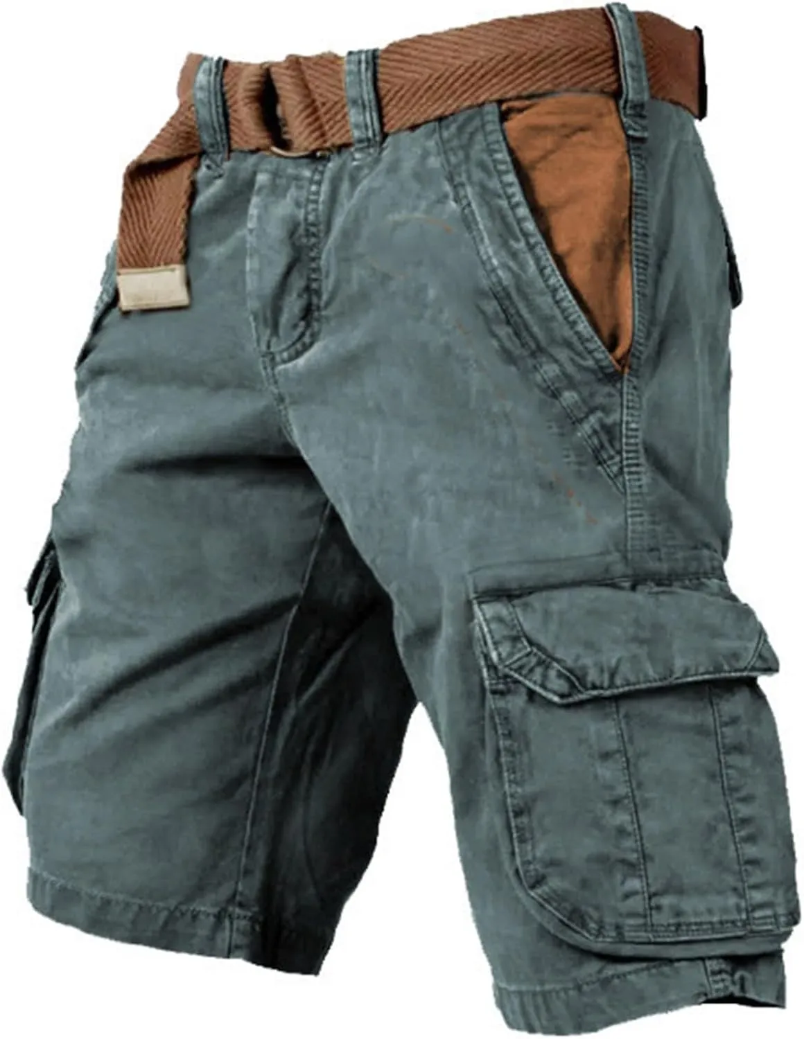 Men's Elastic Waistband Camo Cargo Shorts Relaxed Fit Summer Casual Hiking Workout Capri Shorts with Multi Pockets