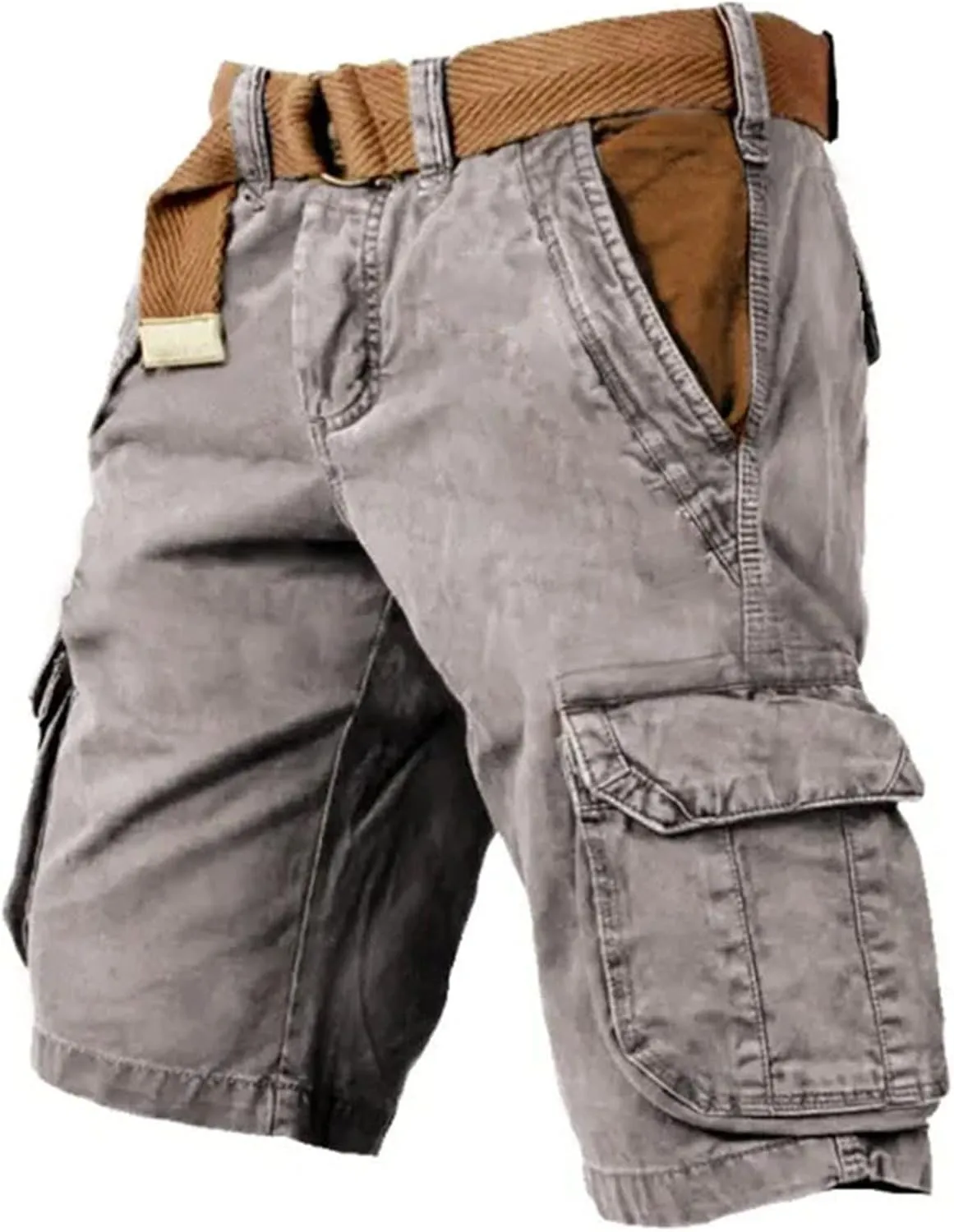 Men's Elastic Waistband Camo Cargo Shorts Relaxed Fit Summer Casual Hiking Workout Capri Shorts with Multi Pockets