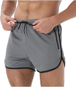 Men's Running Shorts Drawstring Bodybuilding Short Breathing Quick Dry Workout Training Pants with Zipper Pockets