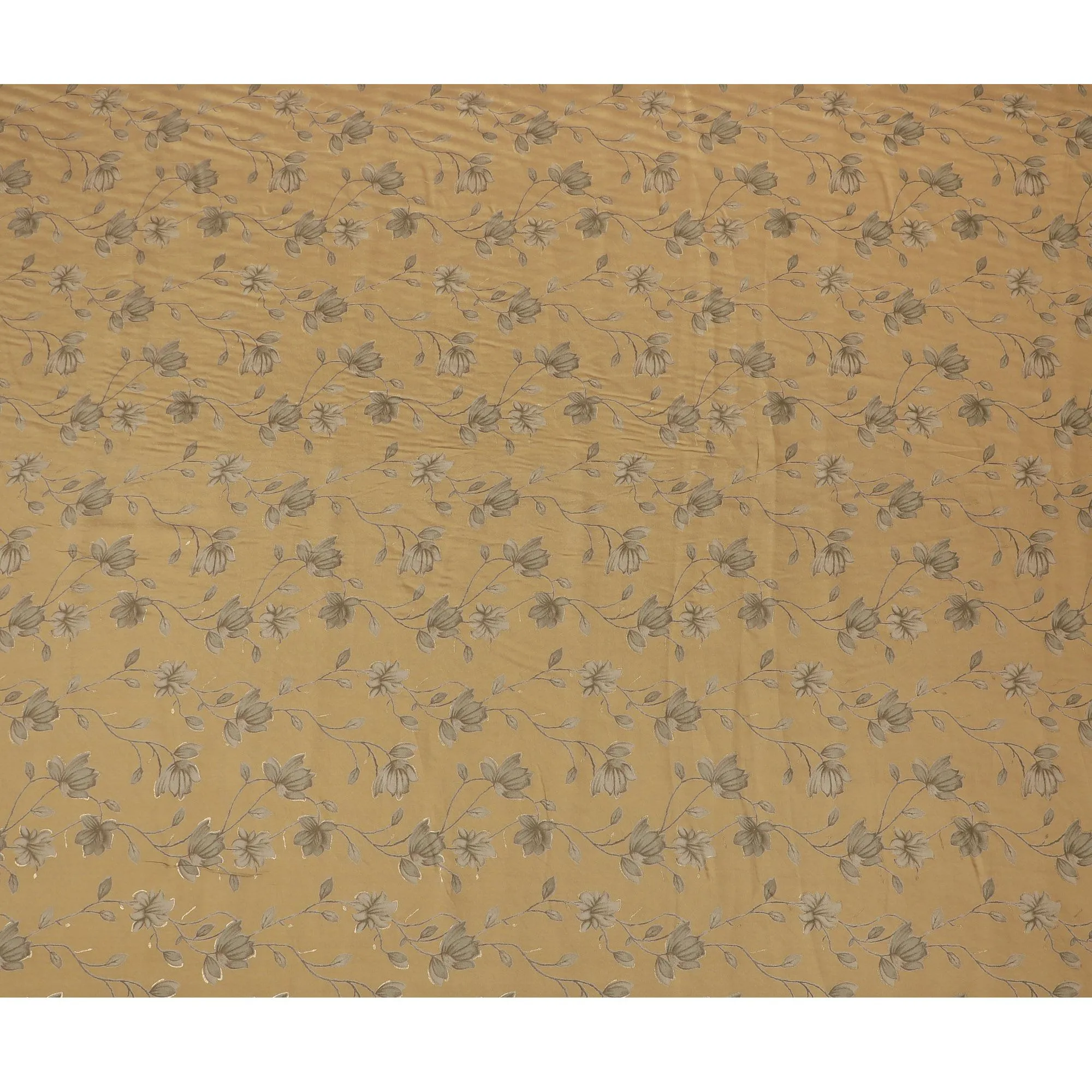 Olive green Synthetic blended cotton fabric with same tone and gold foil print in floral design-D16733