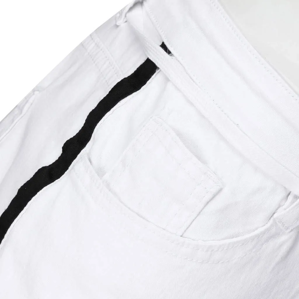 SUWBMHWE Mens Jeans Slim Fit,Mens Ripped Stretch Distressed Destroyed Jeans Skinny Jeans Side Striped Denim Pants