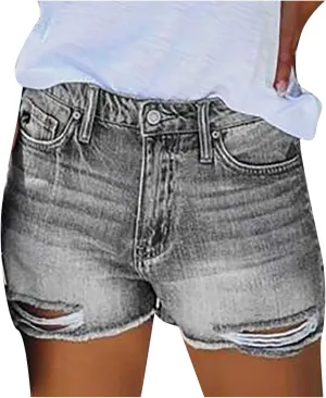 White Denim Shorts for Women Casual Low Rise Stretchy Mom Shorts Jeans Pure Color Frayed Hem Hot Shorts