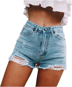 White Denim Shorts for Women Casual Low Rise Stretchy Mom Shorts Jeans Pure Color Frayed Hem Hot Shorts