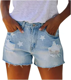 Womens Denim Shorts High Waisted Casual Plain Color Stretchable Mom Jean Shorts with Pockets Frayed Raw Hem Hot Short Pants Summer Shorts for Women 2023